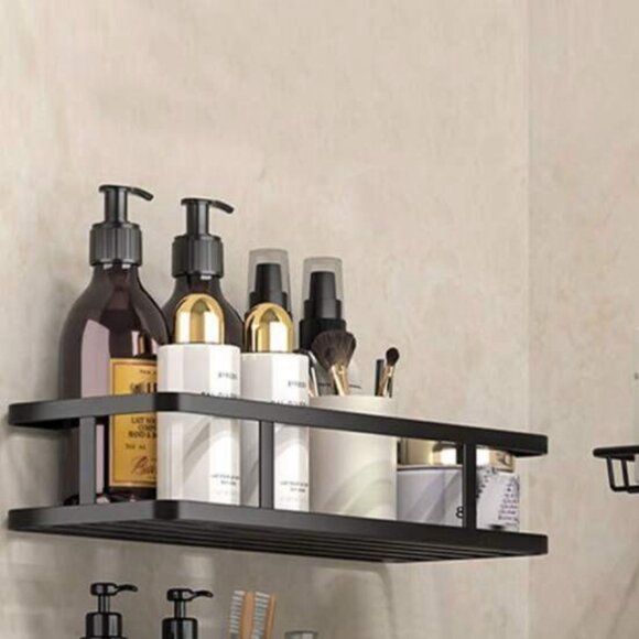 NEW BLACK HEAVY DUTY METAL SHOWER WALL SHELF SUCTION CUP HOOK ATTACHMENT - Picture 1 of 4